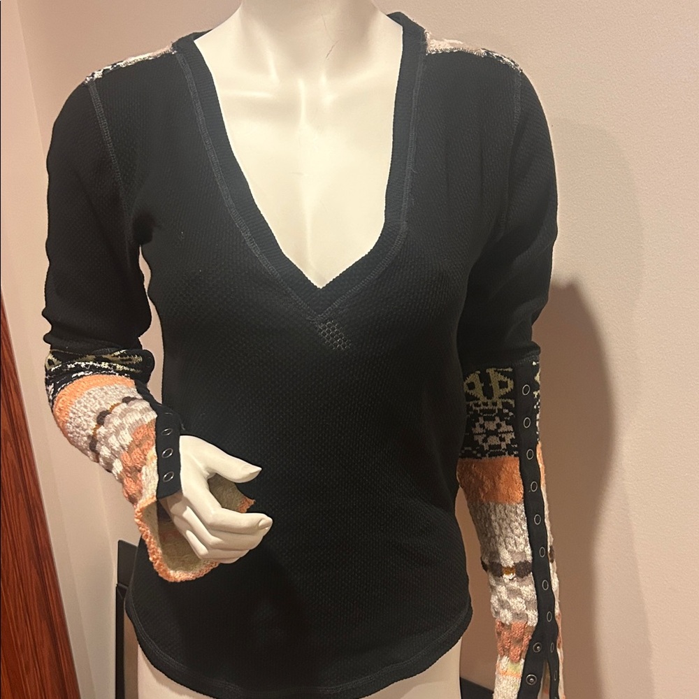 Black and Orange V-Neck Women's Top